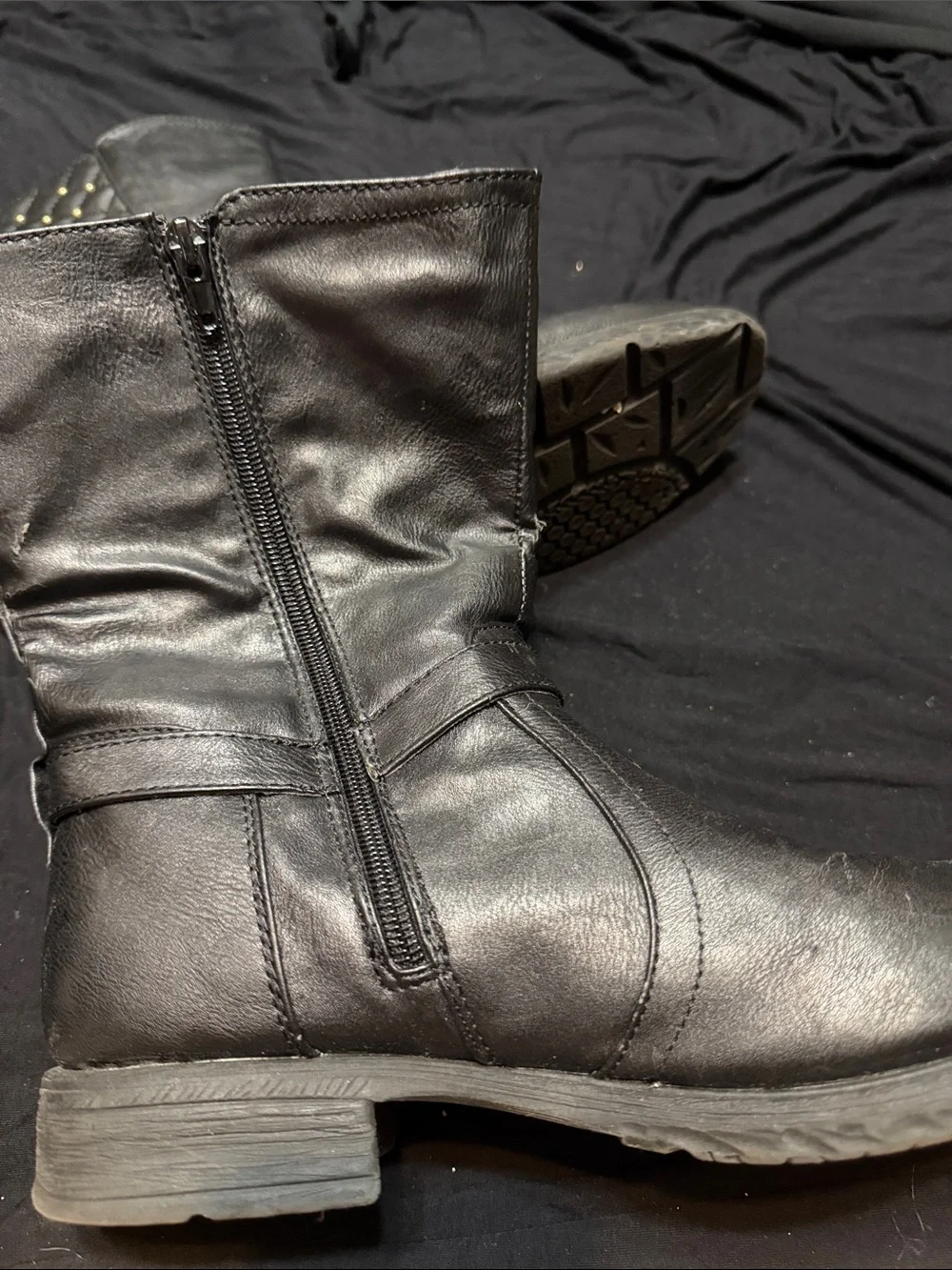 Bumper Black Quilted Leather Ankle Boots with Buckle Detail